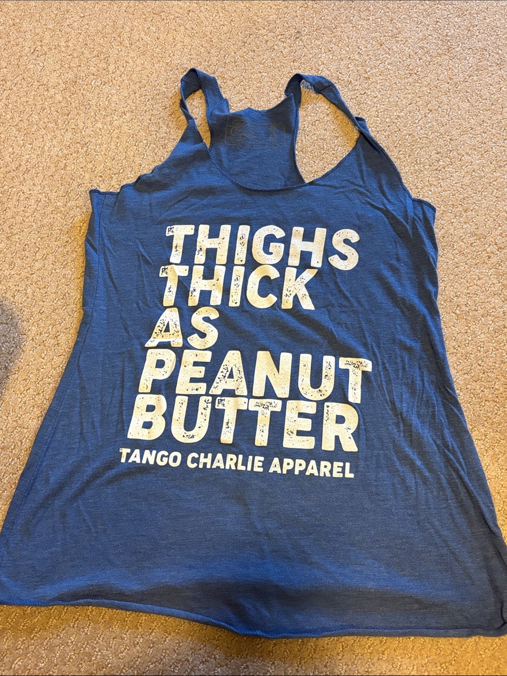 Navy Graphic Tank - "Thighs Thick As Peanut Butter"